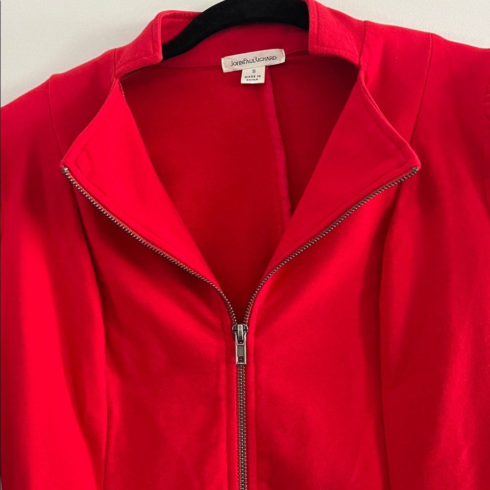 JohnPaulRichard Chic Tangerine Zip Up Jacket Ruched Sleeves Size S - Picture 4 of 10